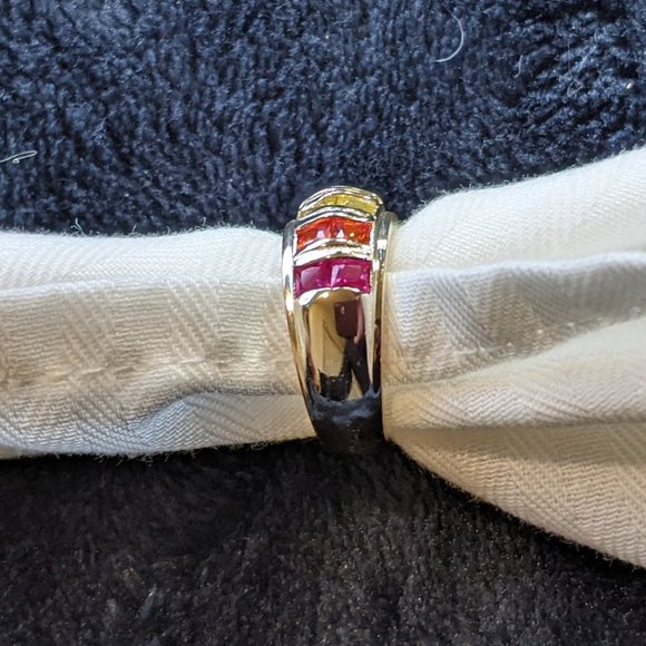 Crystal Multicolor Set Of Two Silver Rings Stackable EUC Trendy - Picture 8 of 12